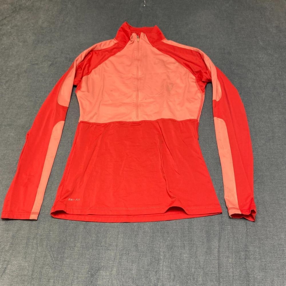 Nike Running Top Womens M Orange Stretch Dri Fit Thumb Hole Sleeve Performance